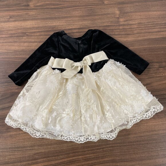 Rare Editions Baby Girls Black & Ivory Holiday Long Sleeve Formal Dress 3-6M - Picture 9 of 14
